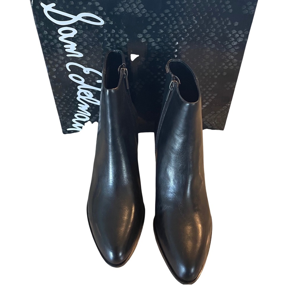 Sam Edelman Joey Ankle Boots Women 9 Black Leather Minimalist Block Heel Bootie‎
